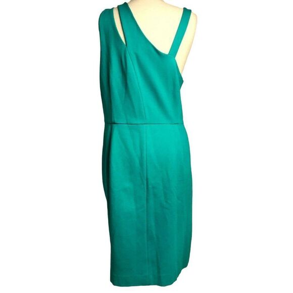 Rebel Wilson Sz 1X Asymmetrical Spliced Strap Dress Wrap Skirt Pleated Jade NEW - Picture 8 of 12